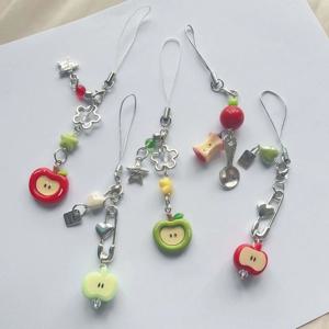애플 에어팟 아이폰용 과일 펜던트 만화 크리스탈 비즈 참 브레이슬릿 가방 체인 팔찌 폰 끈 분실 방지 로프