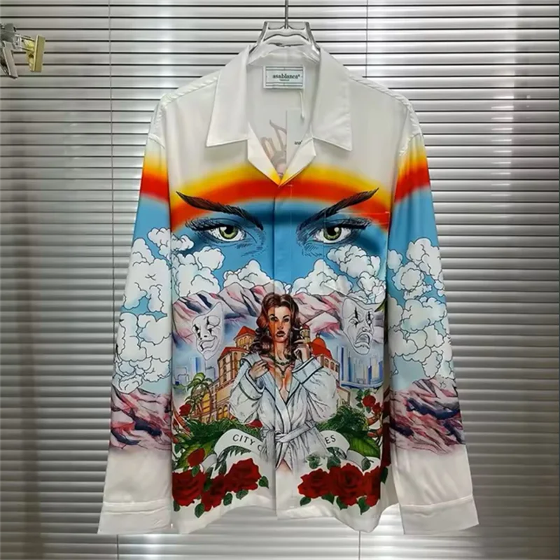 2025 남성 프린트 티셔츠, 남녀 공용 긴팔 셔츠, 100% 폴리에스터 섬유, 패셔너블하고 편안한 캐주얼 남성복