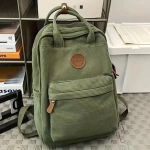 청소년을 위한 캐주얼 코듀로이 백팩, 노트북 수납 공간 14개, 지퍼 포켓이 있는 고등학교 및 대학 가방, 학교용 백팩