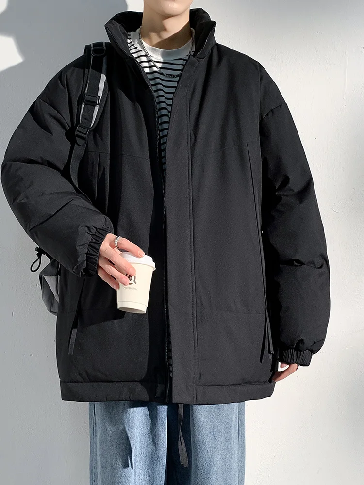 남성용 겨울 두꺼운 단색 면 재킷 루즈핏 작업복 대형 사이즈 코트 디자인 감각적이고 패셔너블하며 멋진