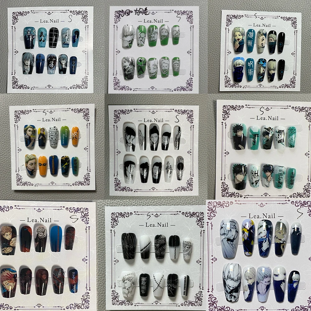 Jujutsu Kaisen 매니큐어 애니메이션 만화 그림 네일 아트 장식 절묘한 학생 코스프레 소품 쥬얼리 액세서리 생일 선물