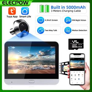 Elecpow 4.3인치 투야 도어벨 카메라 와이파이 1080P 도어 뷰어 카메라 PIR 야간 시야 모션 감지 도어 뷰어