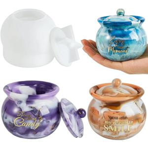 항아리 수지 금형, 뚜껑이 있는 항아리 실리콘 금형, 에폭시 수지 주조 금형 보관 상자용 항아리 금형, 캔디 쥬얼리 용기