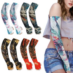 레트로 드래곤 프린트 아이스 실크 팔 슬리브 한 쌍 참신 야외 자외선 차단 미끄럼 방지 멋진 스포츠 슬리브 원예 슬리브