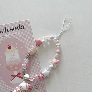 Sanrio 붉은 체크 무늬 헬로 키티 전화 펜던트 만화 키티 전화 케이스 체인 키 체인 배낭 액세서리 선물