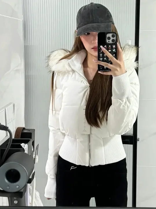 여성용 두꺼운 겨울 코트 큰 모피 칼라와 후드 한국 스타일 루즈핏 따뜻한 외투