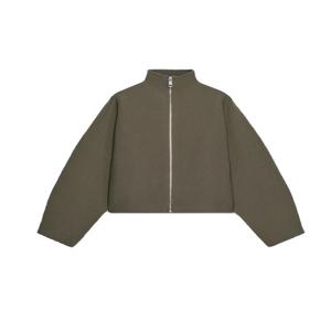 빈티지 스탠드 칼라 여성 크롭 재킷 지퍼 루즈 풀 슬리브 두꺼운 따뜻한 코트 2025 가을 겨울 신상 아우터