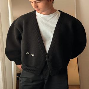 하이 스트리트 하라주쿠 가을 겨울 블랙 가디건 트렌디 브랜드 캐주얼 스트리트웨어 아메리칸 레트로 루즈 니트 스웨터 남성용