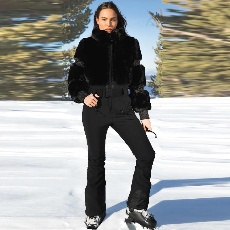 여성용 우아하고 트렌디한 크롭 점프수트 가을 겨울 허리 조임 슬림핏 인조 모피 코트 2025 두꺼운 따뜻한 스포츠 코튼 의류