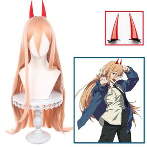 애니메이션 파워 코스프레 가발 전기 톱 남자 Makima 긴 오렌지 핑크 내열성 합성 헤어 파티 역할 놀이 가발