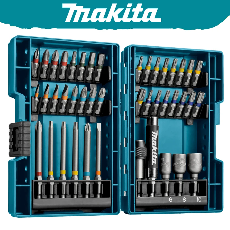 Makita B-55697 전동 스크루드라이버 비트 세트, 컬러 코드 크로스 플라워 타입 육각 소켓 비트, 전동 공구 부착물, 43 개