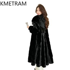 여성용 리얼 밍크 모피 재킷, 럭셔리 블랙 롱 모피 코트, 따뜻한 겨울 의류, 플러스 사이즈 재킷, 여성 패션, 2025