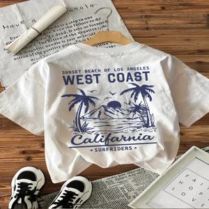 West Coast 그래픽 프린트 with Palm TreesT 셔츠 반팔 티셔츠 의류 여성 레트로 미적 티셔츠