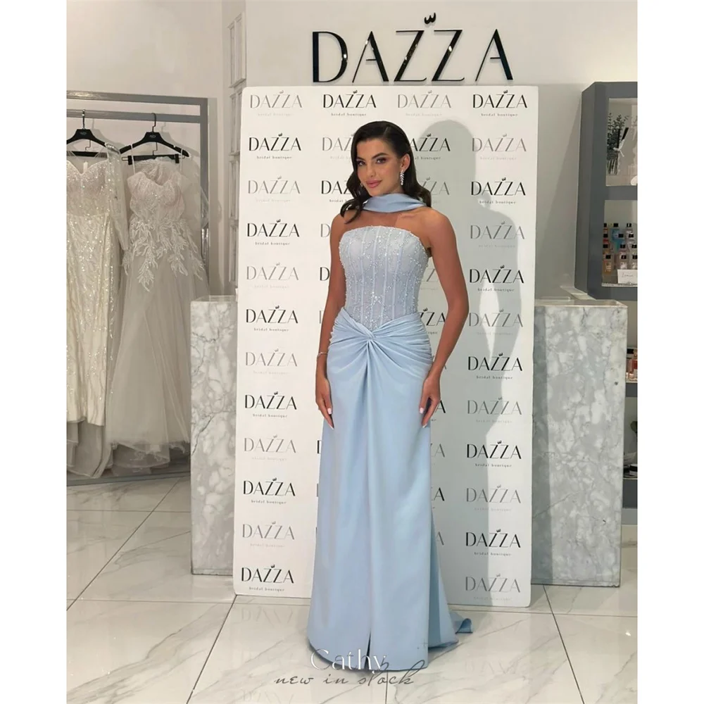 Cathy 맞춤형 블루 홀터넥 비즈 댄스 파티 드레스 Ruffled Sleeveless vestidos de noiva Corset Mermaid Split Formal Evening