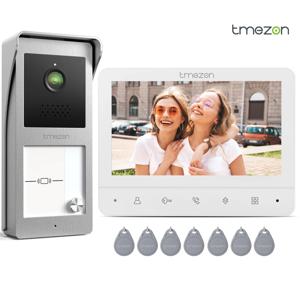 홈 보안을 위한 유선 비디오 도어폰 초인종 인터콤 시스템, 가정용 유선 벨이 있는 TMEZON 7인치 모니터, RFID 카드