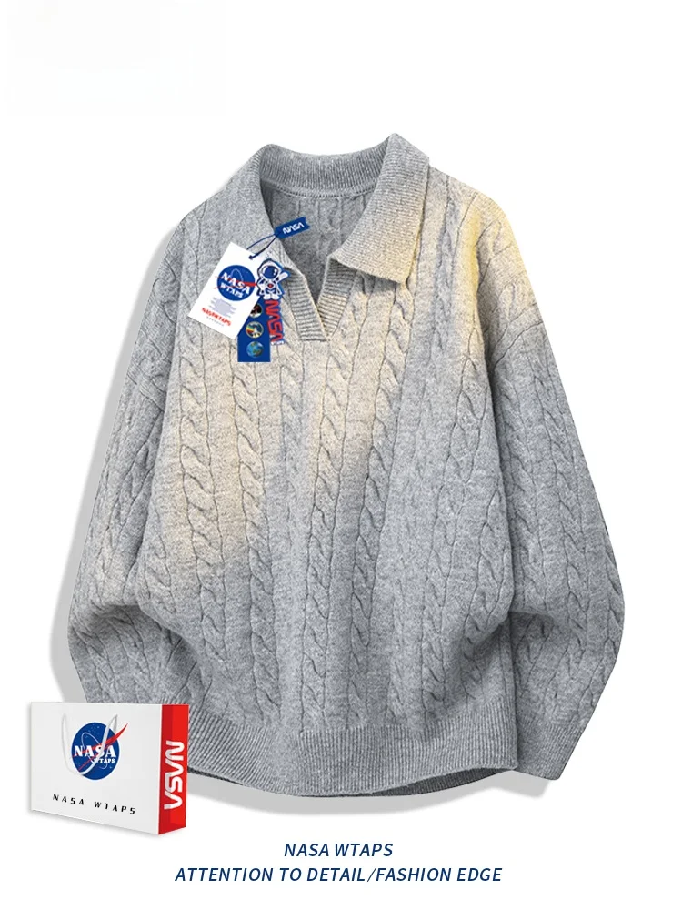 루즈핏 긴팔 크루넥 니트 스웨터 캐주얼 스타일 단색  WTAPS 남성 패션 가을 신상품