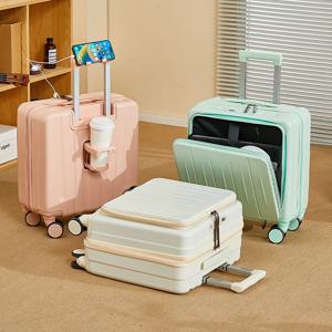 18인치 플립탑 기내용 캐리어 소형 수하물 컵 홀더 및 휴대폰 거치대 포함 회전 바퀴 경량