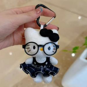 산리오 헬로 키티 귀여운 안경 인형 가방 장식 만화 귀여운 봉제 인형 키체인 소녀들에게 크리스마스 선물 제공