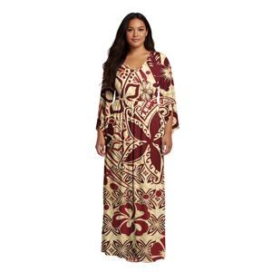 맞춤형 태평양 섬 프린트 우아한 알로하 롱 드레스 폴리네시아 부족 사모아 푸레타시 플러스 사이즈 맞춤형 하와이안 드레스
