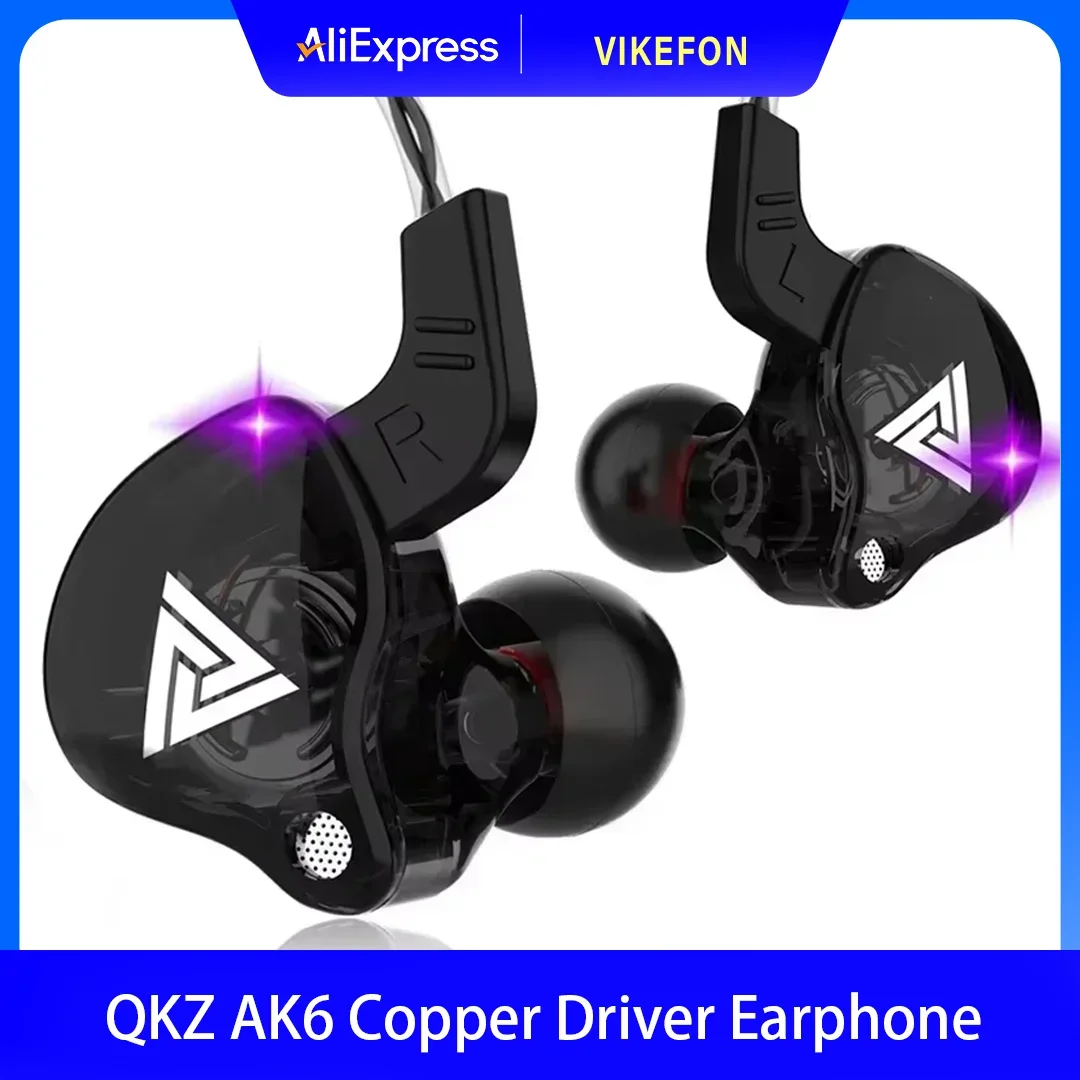 3.5MM 헤드셋 음악 이어버드, 마이크 내장, 정품 QKZ AK6 구리 드라이버, HiFi 유선 이어폰, 레이싱 스포츠 헤드폰, 베이스 스테레오