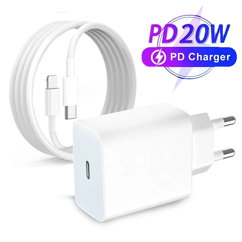 20W USB C 포트 EU 플러그 고속 충전기 세트 iPhone 14 13 12 11 Pro Max Plus Serives XR Xs 3.3Ft USB C 전화 고속 충전 케이블