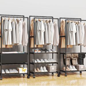 옷 선반 서있는 바퀴 홀 가구 선반으로 코트 선반을 설치하기 쉽습니다 침실 보관 선반 다층 보관