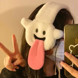 여성을위한 개인화 된 만화 재미 있은 혀 아웃 플러시 귀마개 가을, 겨울 따뜻한 귀마개 귀 따뜻한 사이클링