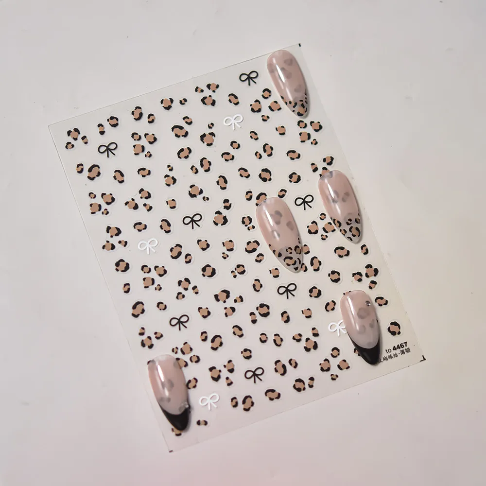가을 겨울 레오파드 프린트 리본 네일 아트 스티커 3D 얇고 튼튼한 네일 스티커 귀여운 리본 셀프 접착 네일 장식 데칼 DIY