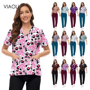 남녀공용 신축성 프린트 스크럽 세트, 간호 용품, 의사 간호사 수술 유니폼, 약국 클리닉, 헬스케어 작업복