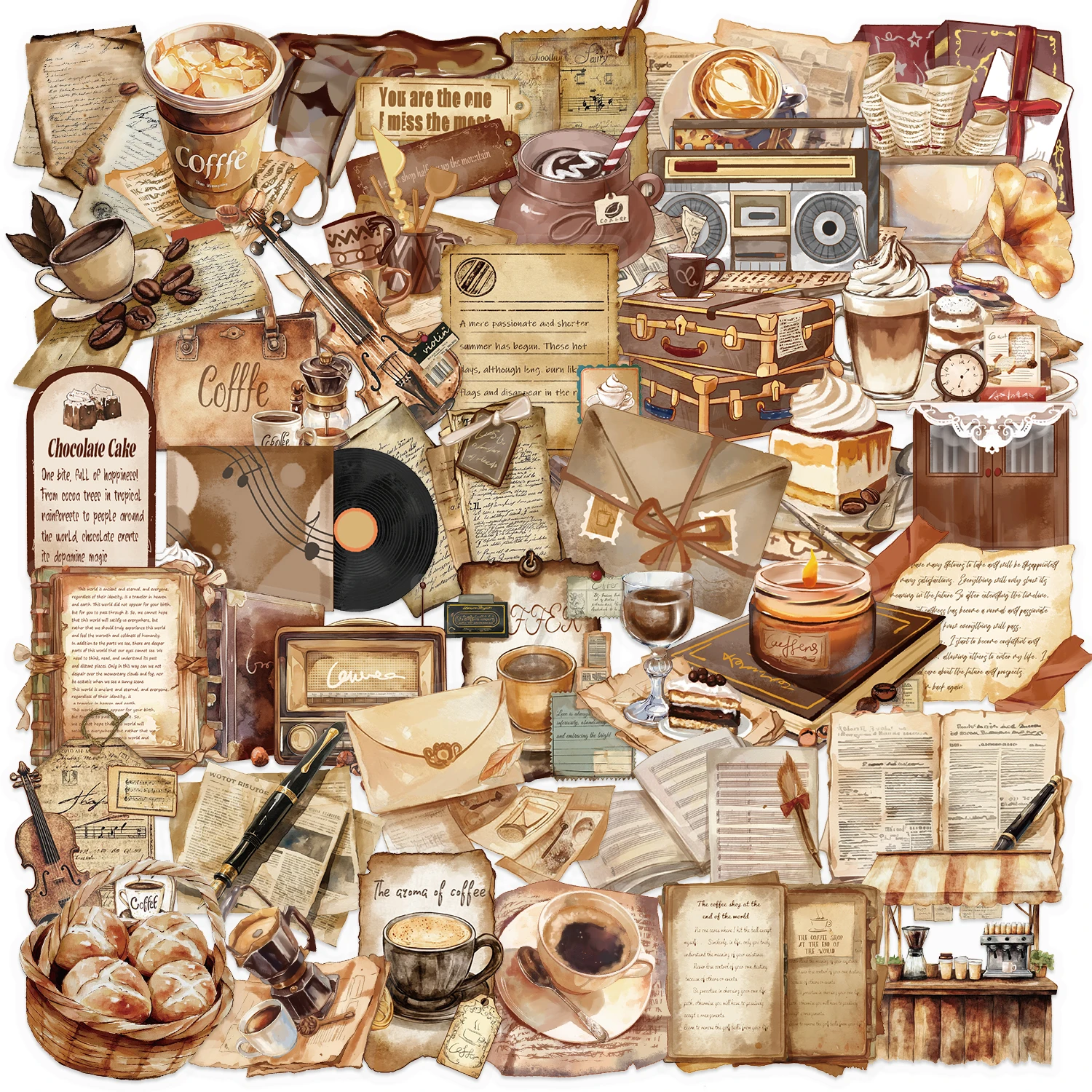 50pcs 레트로 카페 만화 낙서 스티커 스케이트 보드 물병 노트북 휴대 전화 장난감 데 칼 스티커 애완 동물 장식