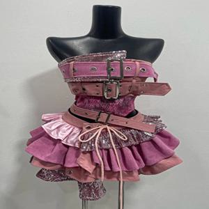 2000년대 감성 펑크 스타일 여성 신상 투피스 세트 섹시 스트랩리스 탑 + 하이웨이스트 스커트 여성 레트로 시크 한국 인기 의류