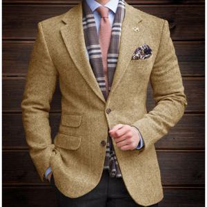 2025 남성 빈티지 헤링본 트위드 블레이저 영국산 울 혼방 더블 브레스티드 경량 캐주얼 스포츠 코트 포멀 재킷