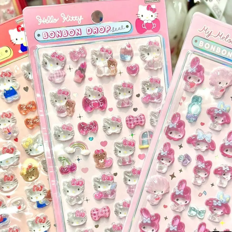 산리오 헬로 키티 애니메이션 3D 젤리 스티커 장난감 전화 DIY 크리스탈 장식 스티커 크리스마스 카드 장식 스티커 선물
