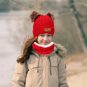 겨울 비니 모자 스카프 장갑 세트 어린이용 겨울 따뜻한 세트 뜨개질 모자 목 워머 장갑 소녀 소년용 2-10세 겨울 선물