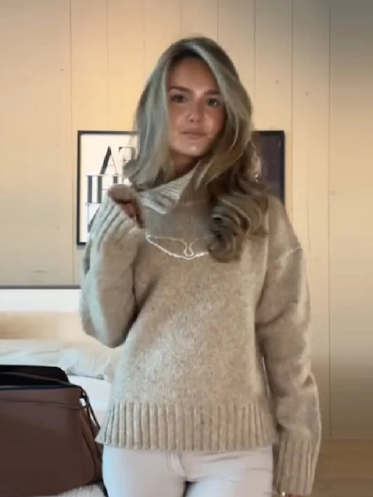 여성 캐주얼 날개 자수 숄더 버튼 스웨터 하이넥 긴팔 따뜻한 겨울 신상 하이 스트리트 출퇴근용 풀오버