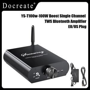 Docreate YS-T100w TPA3116 블루투스 5.3 모노 앰프 앱 제어, 12-24V 부스트 미니 오디오 앰프 야외/PC/서브우퍼용 EU/US