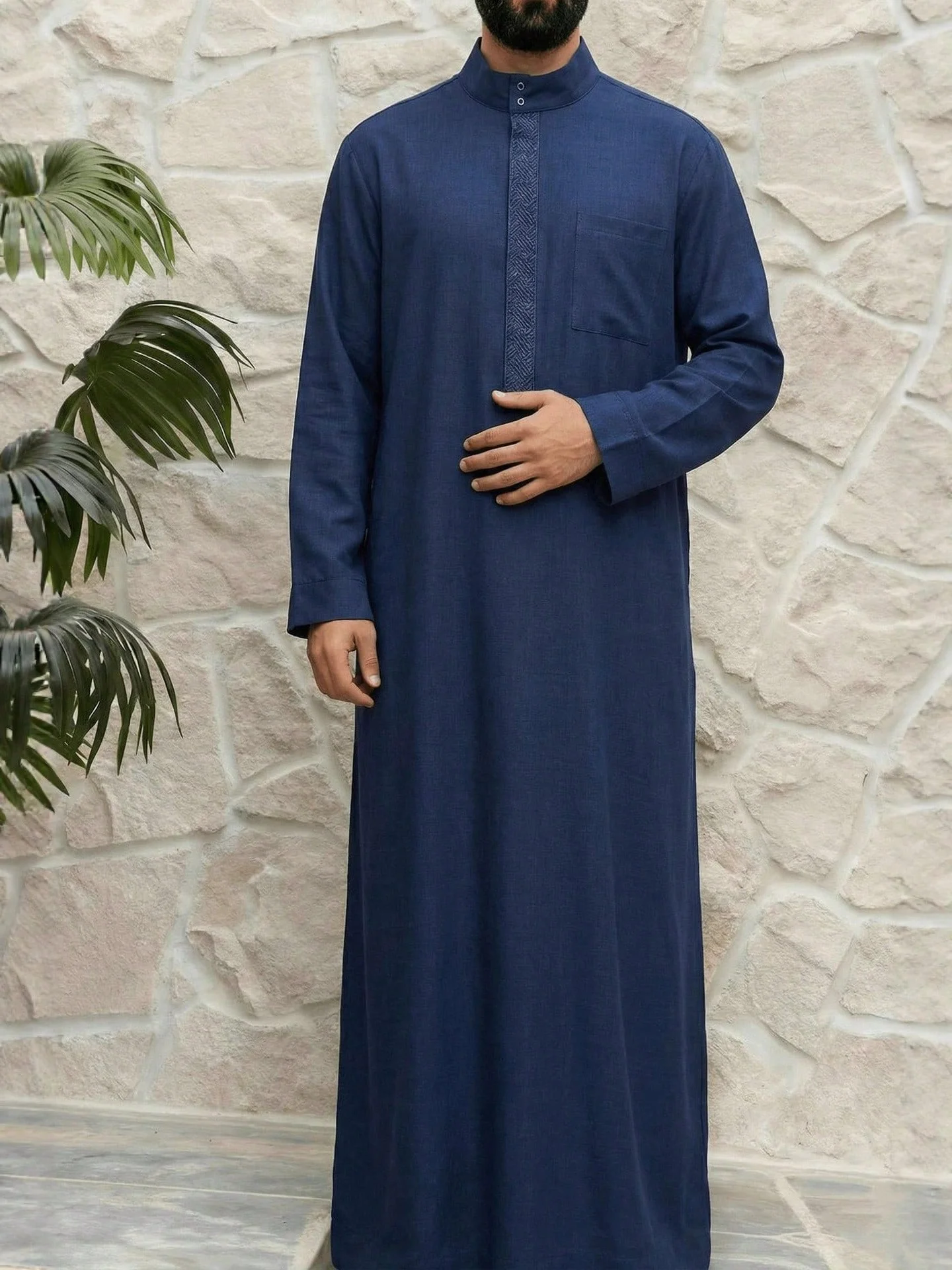 2025년 신상 무슬림 긴소매 스탠드 칼라 이슬람 남성 토브 중동 민족 스타일 긴소매 자수 아랍 로브