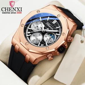 첸시 남성용 고급 크로노그래프 스포츠 쿼츠 시계 방수 야광 실리콘 스트랩 패션 남성 시계 (신사용)