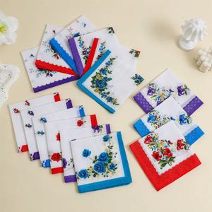 12개입 앤티크 빈티지 노스탤직 레트로 여성용 면 프린트 손수건 얇고 흡수성 좋은 면 땀 닦기 28cm