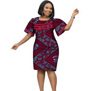 여성용 아프리카 코튼 왁스 프린트 드레스, Dashiki 여성용 반팔 O넥 오피스 펜슬 드레스, WY2353