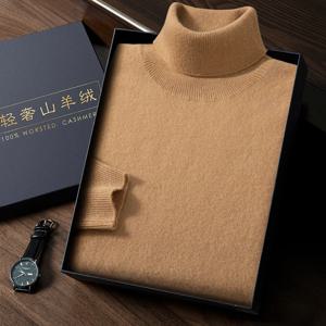2025 봄 가을 새로운 100% 캐시미어 스웨터 남성용 높은 회전율 칼라 니트 풀오버 패션 슬림 피트 니트 바닥 셔츠