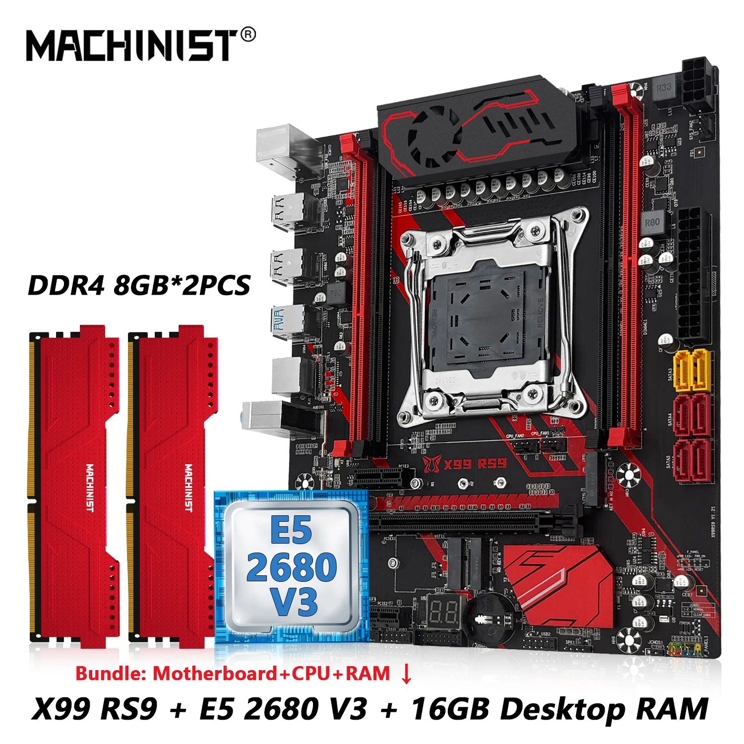 MACHINIST X99 RS9 마더보드 옵션 키트 세트 LGA 2011-3 인텔 제온 E5 2680 V3 CPU DDR4 16GB RAM 4채널 메모리 USB3.0