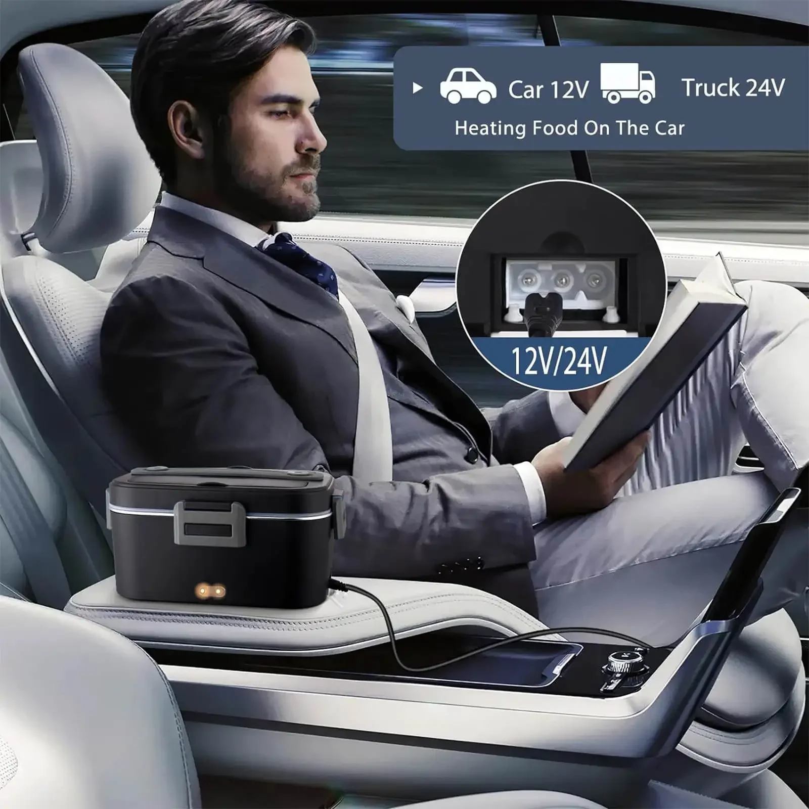 HOMEFISH 전기 도시락, 자동차 또는 AC 난방, 여행 사무실 가정용 선물 칼 및 절연 핸드백, 1.8L, 75W 속도 난방