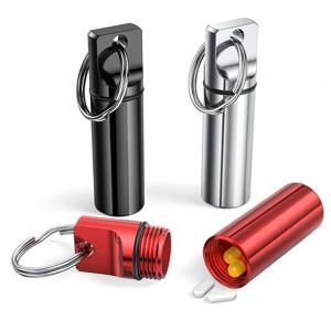 밀봉된 보관함, 플랫 헤드, 원형 합금 카트리지 및 비타민 피쉬 오일용 키체인이 포함된 알루미늄 방수 알약 상자 케이스