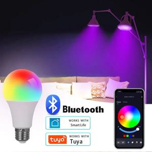E27 LED 스마트 전구, RGB 투야 램프, 블루투스 앱 제어, 조도 조절 앰플 LED 전구, 15W 홈 침실 크리스마스 파티 장식