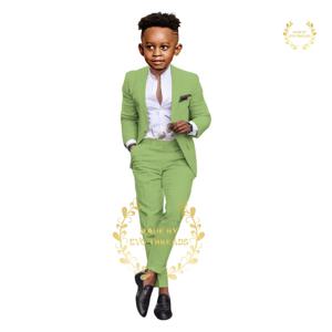 남아용 풀 그린 세트 프리미엄 린넨 캐주얼 블레이저, 여름 해변 웨딩 파티용 맞춤형 어린이 턱시도, 재킷 및 바지, 2 피스 세트