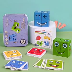 큐브 얼굴 변경 빌딩 블록 보드 게임 나무 퍼즐 몬테소리 표현 나무 블록 어린이를위한 Blocos 어린이 장난감 선물