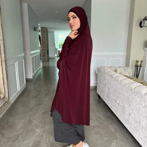 슬리브 여성과 이슬람 Abayas Hijab 긴 목도리 전체 커버 솔리드 컬러기도 의류 프리미엄 코튼 대마 일반 Hijabs