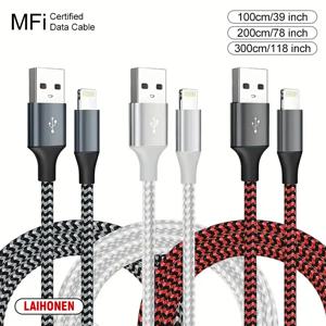 1M 2M 3M USB A-Lightning MFi 인증 케이블, iPhone 14 13 12 11 X XR Pro Max 고속 충전 케이블 충전기 데이터 와이어 코드