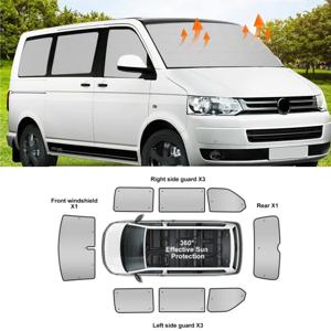 폭스바겐 T5 T6 SWB용 차량용 햇빛 가리개 RV 캠핑카 앞유리 보호 세트 8개, 내부 단열 블라인드 윈도우 세트 (보관 가방 포함)
